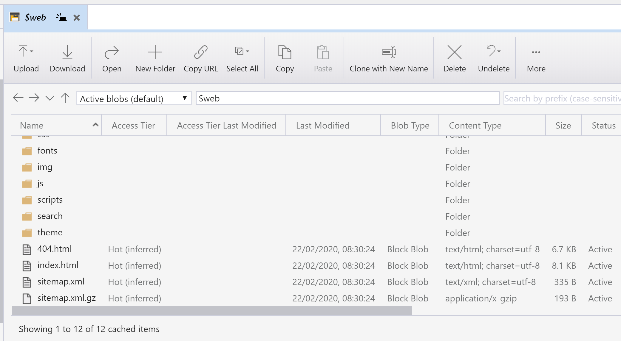Screenshot of using Azure Storage Explorer to upload files