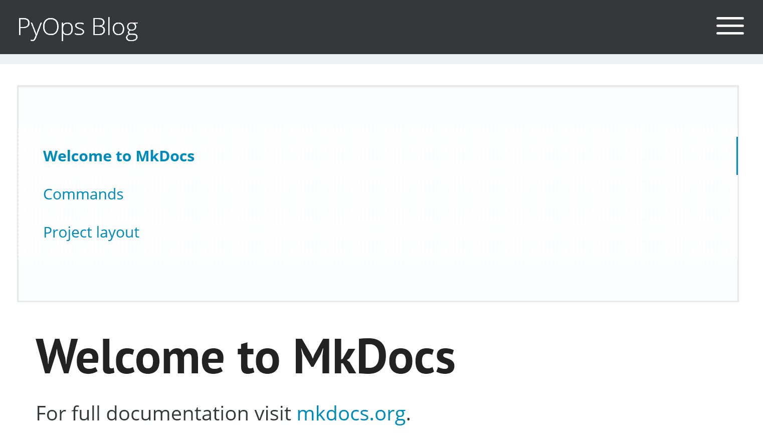 MkDocs New Site with Cinder Theme applied
